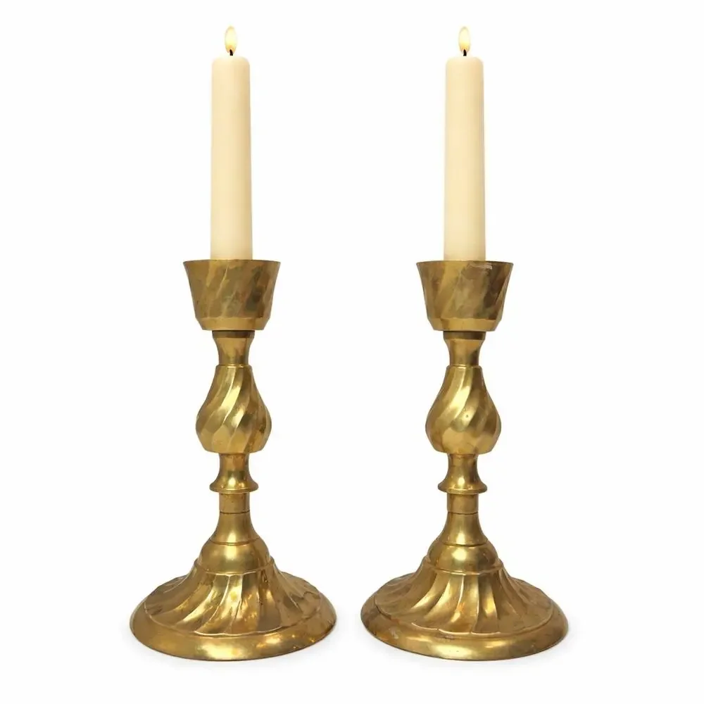 Vintage 80s Gold Brass Candlestick Holders Set of 2 Made in India 7.25
